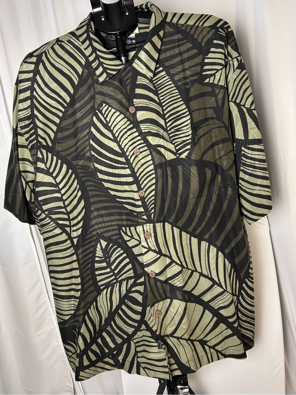 Tommy Bahama Olive and Black Tropical Leaf Button-Down Shirt